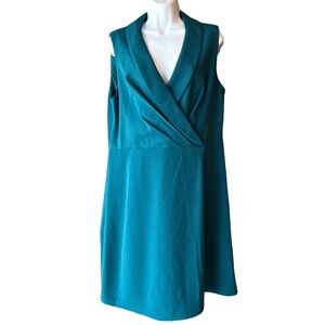 Adrianna Papell Deep Teal Draped Wrap A-Line Dress Sleeveless Size 14 New